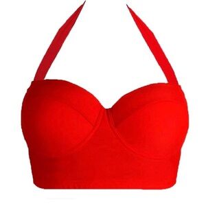Retro Vintage Underwire Halter Bikini Top - Red